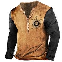 Men's T shirt Tee Henley Shirt Tee Graphic Color Block Skull Henley Brown 3D Print Plus Size Outdoor Daily Long Sleeve Button-Down Print Clothing Apparel Basic Classic Comfortable Big and Tall Lightinthebox - thumbnail
