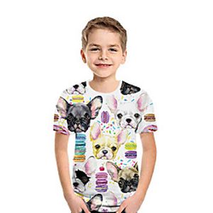 Kids Boys' T shirt Tee Short Sleeve Dog 3D Print Animal White Children Tops Summer Active Daily Wear Regular Fit 3-12 Years Lightinthebox