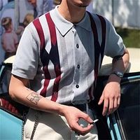 Men's Shirt Striped Turndown Dusty Blue Short Sleeve Print Daily Holiday Button-Down Tops Simple Casual Chunky Comfortable miniinthebox - thumbnail