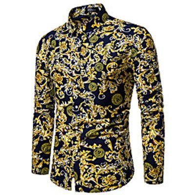 Men's Shirt Other Prints Striped Color Block Geometry Print Long Sleeve Street Tops Fashion Streetwear Cool Beach Blue Yellow Navy Blue Lightinthebox