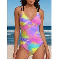 Women's Swimwear One Piece Swimsuit Tie Dye V Neck Vacation Bathing Suits Lightinthebox