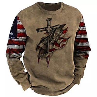 Men's Sweatshirt Pullover Brown Crew Neck Graphic Prints Cross Print Daily Sports Holiday 3D Print Basic Streetwear Designer Spring   Fall Clothing Apparel Hoodies Sweatshirts  Lightinthebox
