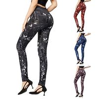 Women's Slim Tights Leggings Ankle-Length High Elasticity Trousers Leggings  Tights Daily Wear Vacation Dark Red Black S M Autumn  Fall Spring  Summer Lightinthebox - thumbnail