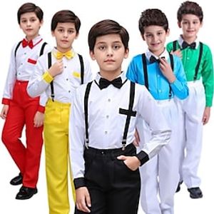 Wedding One-piece Suit ( Suspenders ) Kids Boys Ring Bearer Suits Long Pants Cotton Blend Solid Colored 3-17 Years Lightinthebox