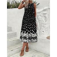 Women's Casual Dress Tank Dress Floral Pocket Print Crew Neck Midi Dress Streetwear Street Holiday Sleeveless Loose Fit Black Summer S M L XL XXL Lightinthebox