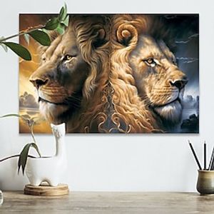 Animals Wall Art Canvas Two Lions Prints and Posters Abstract Portrait Pictures Decorative Fabric Painting For Living Room Pictures No Frame miniinthebox