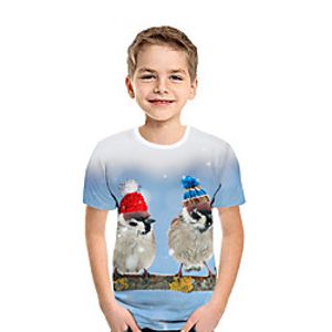 Kids Boys' T shirt Tee Short Sleeve 3D Print Bird Letter Animal Blue Children Tops Summer Active Daily Wear Regular Fit 3-12 Years Lightinthebox