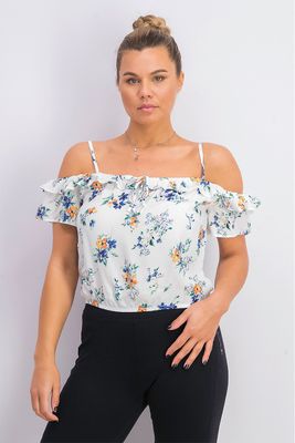Womens Off Shoulder Blouse White Combo Womens Off Shoulder Blouse White Combo