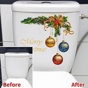 Christmas Wreath Christmas Ball Pattern Sticker, Toilet Lid Decorative Sticker, Toilet Lid Decal, Toilet Cover Sticker, Restroom Renovation Removable Stickers miniinthebox