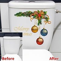 Christmas Wreath Christmas Ball Pattern Sticker, Toilet Lid Decorative Sticker, Toilet Lid Decal, Toilet Cover Sticker, Restroom Renovation Removable Stickers miniinthebox - thumbnail