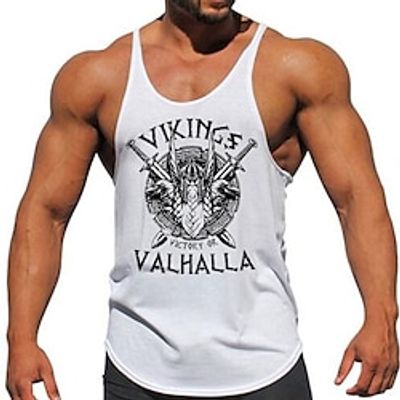Graphic Muscle Viking Sports Daily Designer Men's 3D Printing Tank Top Vest Top Sleeveless T Shirt for Men Sports Outdoor Holiday Gym T shirt Black White Dark Blue Sleeveless Crew Neck Shirt Summer Lightinthebox