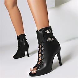 Women's Heels Sandals Boots Summer Boots Heel Boots Party Club Buckle Lace-up Stiletto Peep Toe Fashion PU Zipper Black Lightinthebox