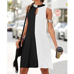 Women's A Line Dress Short Mini Dress Black And White Sleeveless Color Block Patchwork Spring Summer Crew Neck Stylish Elegant 2022 S M L XL XXL 3XL Lightinthebox