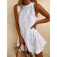 Women's Lace Dress Casual Dress Tank Dress Mini Dress Lace Patchwork Streetwear Crew Neck White Color Lightinthebox