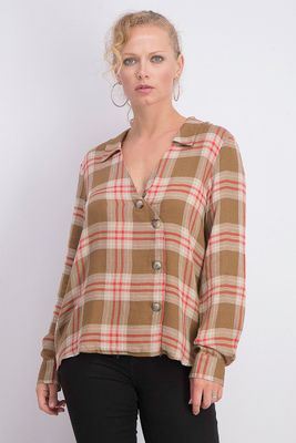 Womens Asymmetrical Check Shirt Brown Womens Asymmetrical Check Shirt Brown