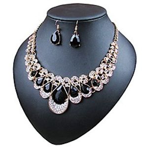 crystal glass water droplets large stones necklace and stud earrings set for women (black) miniinthebox