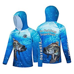 Men's Hoodie Jacket Skin Coat Outdoor Long Sleeve Quick Dry Lightweight Breathable UV Protection Sweat-Wicking Jacket Spring Summer Fishing Camping  Hiking Cycling / Bike Blue / Ice Silk / Stretchy miniinthebox