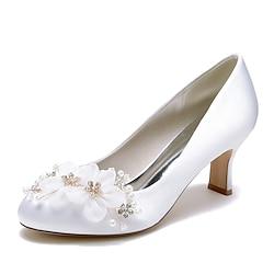 Women's Wedding Shoes Ladies Shoes Valentines Gifts White Shoes Wedding Party Valentine's Day Bridal Shoes Rhinestone Satin Flower Chunky Heel Round Toe Elegant Fashion Luxurious Satin Loafer White Lightinthebox