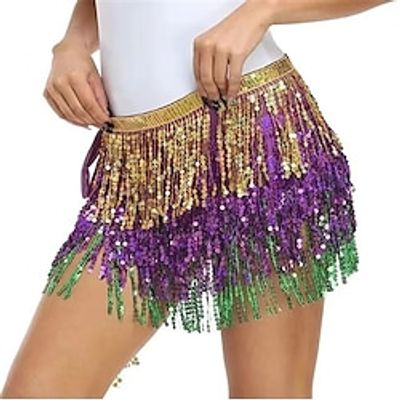 Women's Skirt Sparkly Skirt Mini Polyester Black Dark Green Purple Fuchsia Skirts Summer Sequins Layered Fashion Shiny Carnival Vacation One-Size Lightinthebox