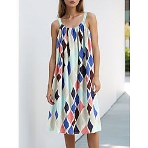 Women's Casual Dress Sundress Geometric Plaid Print Strap Mini Dress Streetwear Holiday Vacation Sleeveless Loose Fit Blue Summer S M L XL XXL Lightinthebox