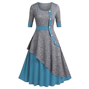 Women's A Line Dress Knee Length Dress Blue Black Gray Short Sleeve Color Block Patchwork Spring Summer U Neck V Neck Casual 2022 S M L XL XXL 3XL Lightinthebox