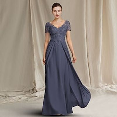 Sheath Column Mother of the Bride Dress Plus Size Elegant V Neck Floor Length Chiffon Lace Short Sleeve with Appliques 2022 Lightinthebox Sheath Column Mother of the Bride Dress Plus Size Elegant V Neck Floor Length Chiffon Lace Short Sleeve with Appliques 2022 Lightinthebox