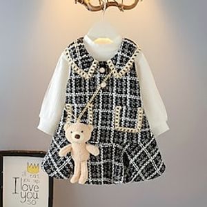 2 Pieces Kids Girls' DressSet Clothing Set Outfit Plaid Set School Daily Sweet Winter Fall 2-8 Years Black miniinthebox