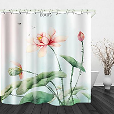 Beautiful Lotus Print Waterproof Fabric Shower Curtain for Bathroom Home Decor Covered Bathtub Curtains Liner Includes with Hooks Lightinthebox