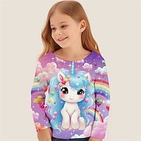 Girls' 3D Unicorn Tee Shirt Long Sleeve 3D Print Spring Fall Active Fashion Cute Polyester Kids 3-12 Years Crew Neck Outdoor Casual Daily Regular Fit miniinthebox