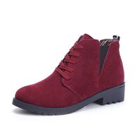 Suede Lace Up Mid Heel Short Boots