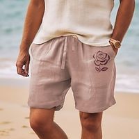 Men's Shorts Summer Shorts Beach Shorts Print Drawstring Elastic Waist Rose Comfort Breathable Short Outdoor Holiday Going out Cotton Blend Hawaiian Casual White Pink miniinthebox