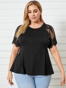 YOINS BASICS Plus Size Patchwork Cut Out Knit Short Sleeves Tee