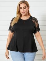 YOINS BASICS Plus Size Patchwork Cut Out Knit Short Sleeves Tee - thumbnail