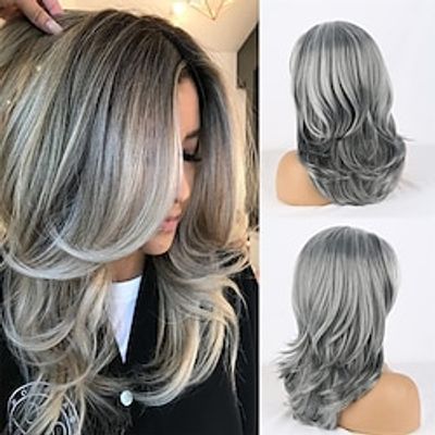 Long Layered Grey Wigs for Women Silver Wavy Wig Natural Looking Hair Replacement Wigs Synthetic Heat Resistant Hair Wig for Daily Party Use Christmas Party Wigs miniinthebox