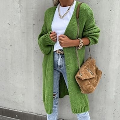 Women's Cardigan Sweater Jumper Ribbed Knit Knitted Pure Color Open Front Stylish Casual Daily Holiday Winter Fall Green Pink S M L  Long Sleeve  Regular Fit  Going out Lightinthebox