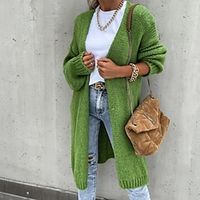 Women's Cardigan Sweater Jumper Ribbed Knit Knitted Pure Color Open Front Stylish Casual Daily Holiday Winter Fall Green Pink S M L  Long Sleeve  Regular Fit  Going out Lightinthebox - thumbnail