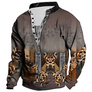 Men's Unisex Sweatshirt Pullover Graphic Prints Flower Print Casual Daily Sports 3D Print Streetwear Designer Hoodies Sweatshirts  Long Sleeve Blue Brown miniinthebox