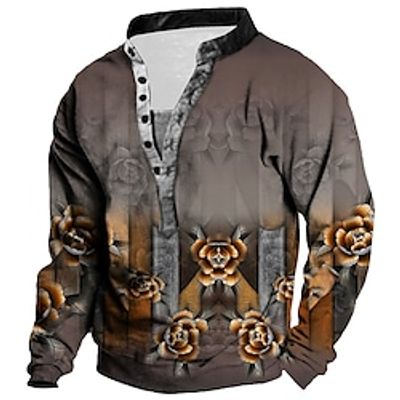 Men's Unisex Sweatshirt Pullover Graphic Prints Flower Print Casual Daily Sports 3D Print Streetwear Designer Hoodies Sweatshirts  Long Sleeve Blue Brown miniinthebox
