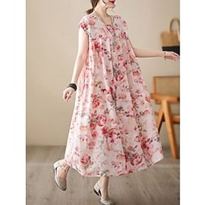 Women's Long Dress Maxi Dress Casual Dress Swing Dress Floral Dress Floral Casual Elegant Dress Daily Weekend Print Short Sleeve Crew Neck Dress Loose Fit Pink Summer Spring One Size Lightinthebox