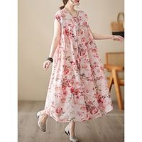 Women's Long Dress Maxi Dress Casual Dress Swing Dress Floral Dress Floral Casual Elegant Dress Daily Weekend Print Short Sleeve Crew Neck Dress Loose Fit Pink Summer Spring One Size Lightinthebox - thumbnail