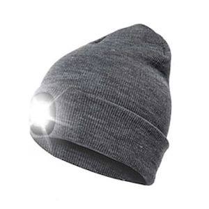 Men's Fishing Hat Hiking Hat Winter Outdoor Thermal Warm Windproof LED Lights Breathable Skull Cap Beanie Solid Color Orlon Violet White Yellow for Hunting Fishing Camping / Hiking / Caving miniinthebox