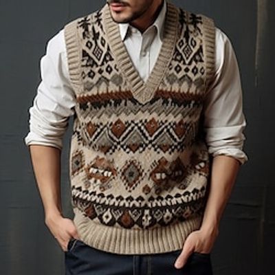 Plaid Geometry Retro Vintage Tribal Men's Print Knitting Sweater Vest Knitwear Outdoor Daily Vacation Sleeveless V Neck Sweaters Dark Brown Brown Khaki Fall Winter M L XL Sweaters Lightinthebox Plaid Geometry Retro Vintage Tribal Men's Print Knitting Sweater Vest Knitwear Outdoor Daily Vacation Sleeveless V Neck Sweaters Dark Brown Brown Khaki Fall Winter M L XL Sweaters Lightinthebox