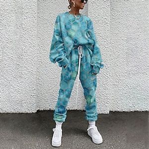 Women's Active Streetwear Color Block Geometric Sports Outdoor Casual Two Piece Set Sweatshirt Tracksuit Pants Sets Jogger Pants Drawstring Print Tops miniinthebox