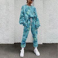 Women's Active Streetwear Color Block Geometric Sports Outdoor Casual Two Piece Set Sweatshirt Tracksuit Pants Sets Jogger Pants Drawstring Print Tops miniinthebox - thumbnail