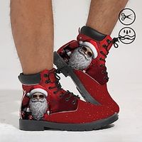 Men's Boots Print Shoes Xmas Shoes Combat Boots Casual Boots Casual Outdoor Christmas Xmas Faux Leather PU Comfortable Slip Resistant Mid-Calf Boots Lace-up Red Blue Green Spring Fall Winter miniinthebox - thumbnail