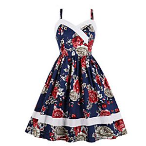 Women's A Line Dress Midi Dress Striped flower Blue Sleeveless Floral Summer Vintage 2021 S M L XL XXL Lightinthebox
