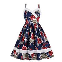 Women's A Line Dress Midi Dress Striped flower Blue Sleeveless Floral Summer Vintage 2021 S M L XL XXL Lightinthebox - thumbnail
