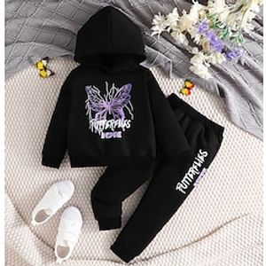 2 Pieces Toddler Girls' Graphic Button Pants Suit Set Long Sleeve Active Formal 3-7 Years Spring Black Lightinthebox