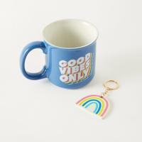 Slogan Print Ceramic Mug with Keychain - 590 ml