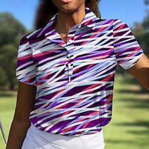 Women's Polo Shirt Golf Shirt Button Up Polo Breathable Quick Dry Moisture Wicking Short Sleeve Golf Apparel Golf Clothes Regular Fit Stripes Summer Tennis Golf Pickleball miniinthebox